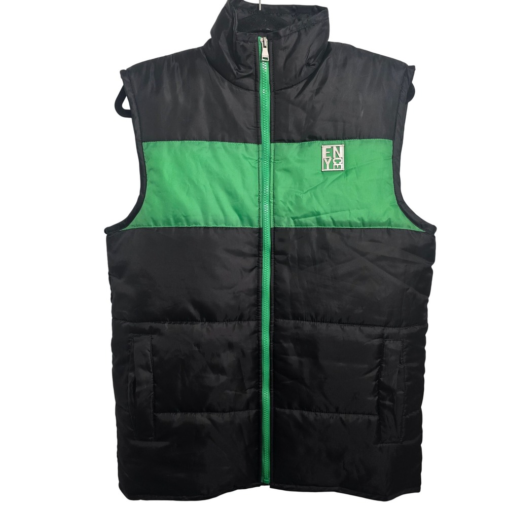 Enyce Mens Puffer Vest Black Green Full Zip Quilted Jacket Large 39966001-37